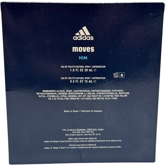 Adidas Gift Set Eau de Toilette Natural Spray 1.0 fl oz and .5 fl oz Moves Him - Picture 2 of 3
